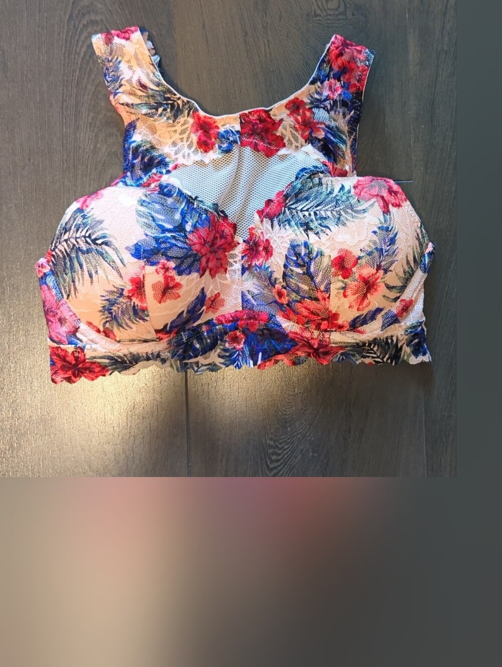 PINK Victoria's Secret Floral Lace Bra in Pink, Blue & Red